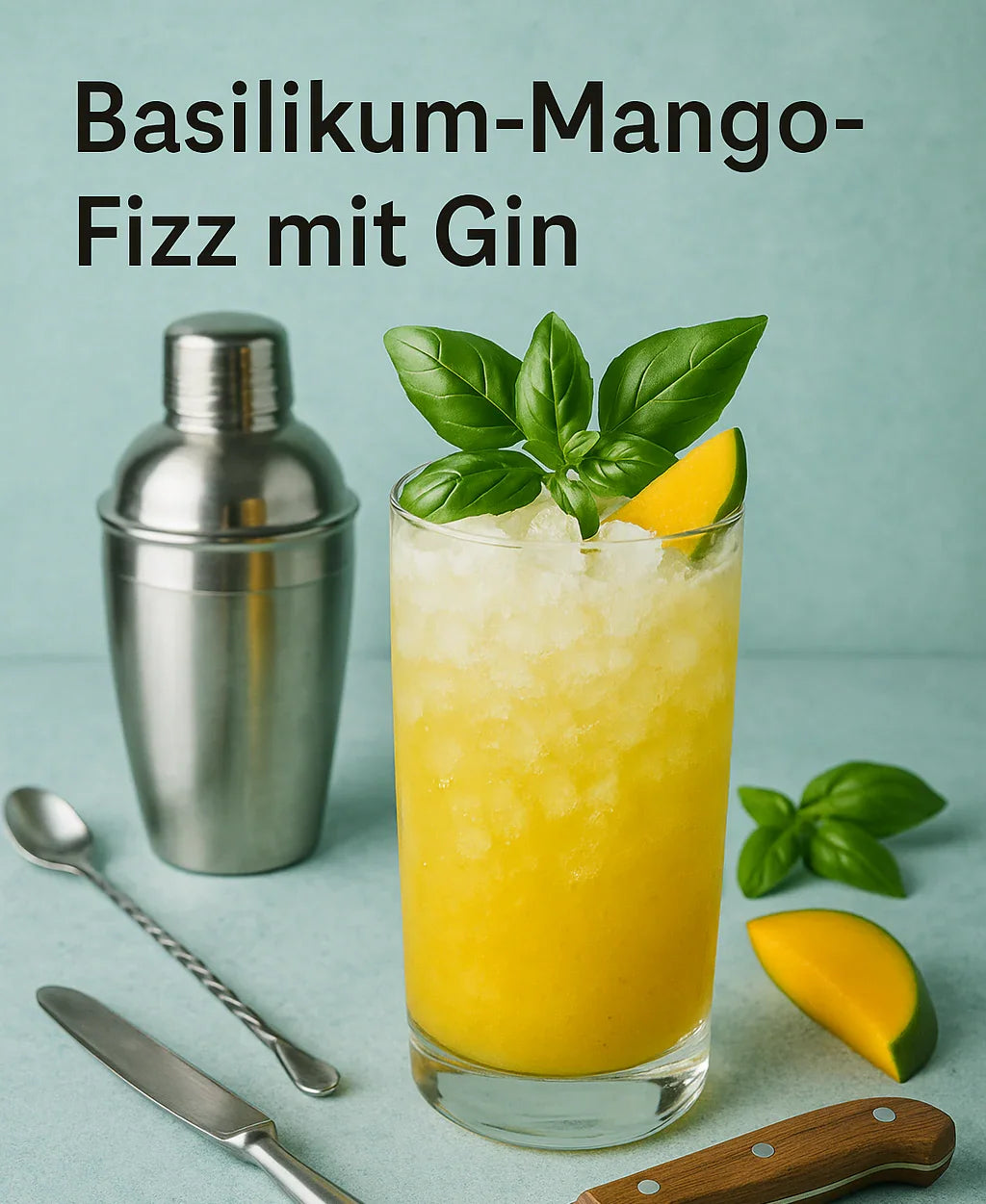 Basilikum-Mango-Fizz mit Gin – Der Sommer-Cocktail mit dem Wow-Effekt - Kochschein