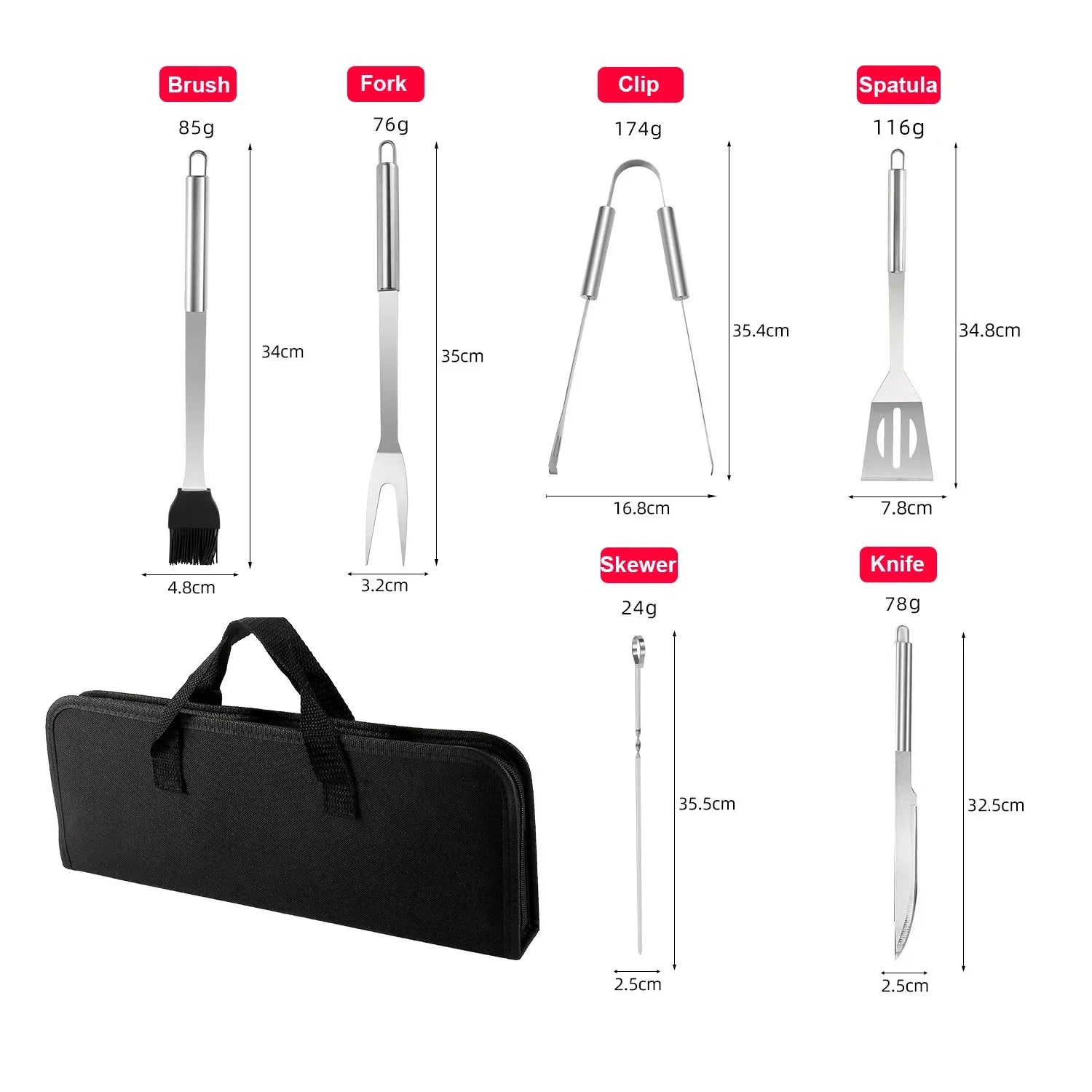 BBQ Grillbesteck mit Tragetasche (verschiedene Sets) - Kochschein