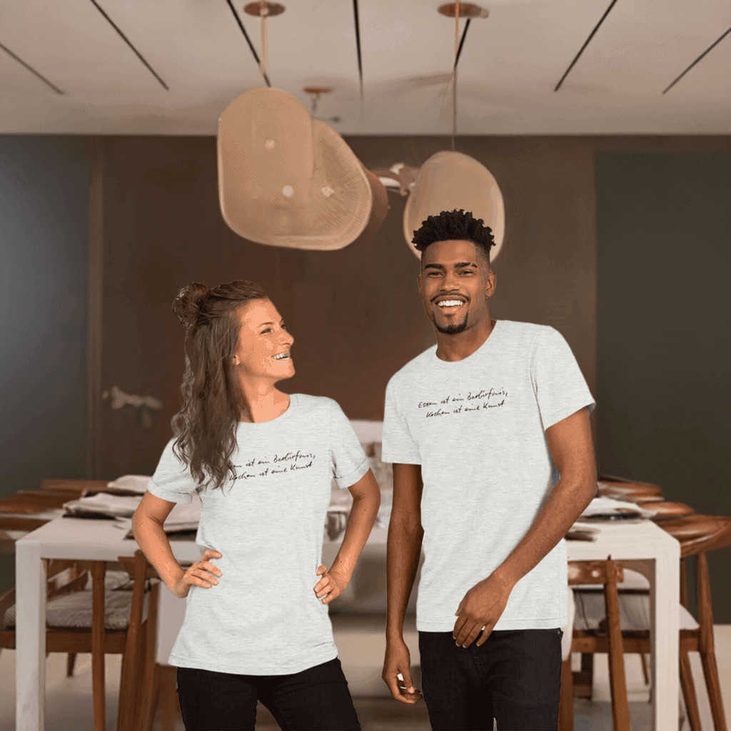 T-Shirt bedruckt - Baumwolle | Kochen ist eine Kunst (in zwei Farben) - Kochschein