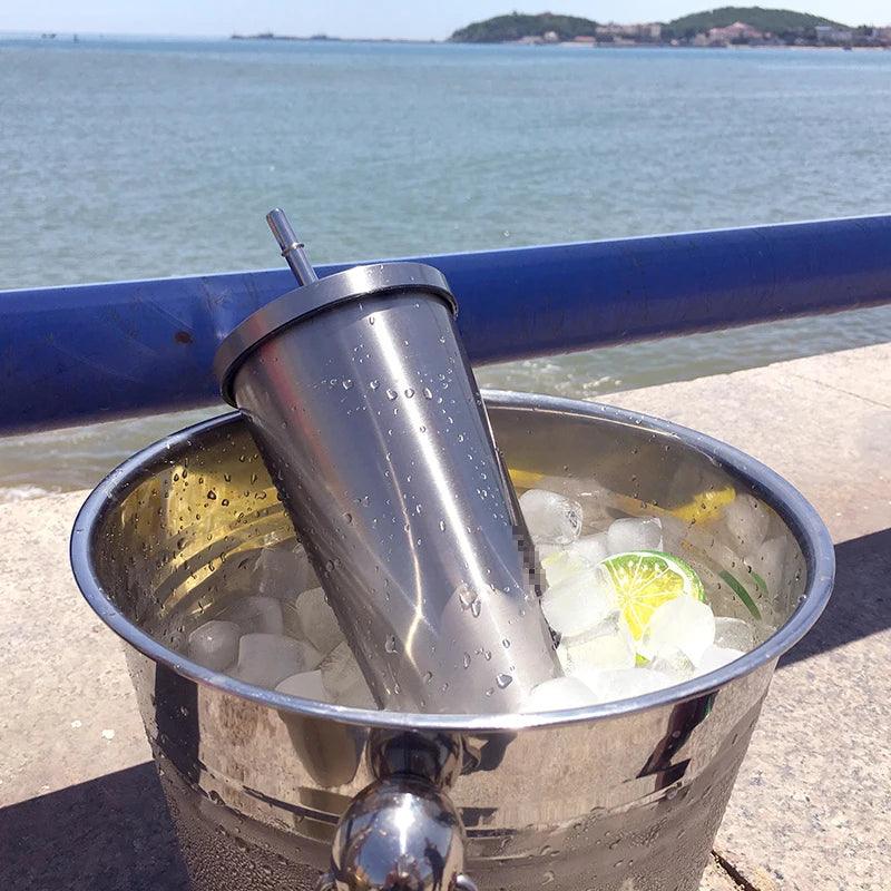 Wiedervewendbarer Edelstahl Trinkbecher Kaffeebecher - Deckel und Strohhalm (10 Farben) - Kochschein