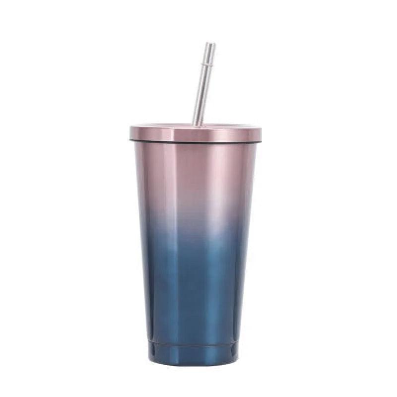 Wiedervewendbarer Edelstahl Trinkbecher Kaffeebecher - Deckel und Strohhalm (10 Farben) - Kochschein