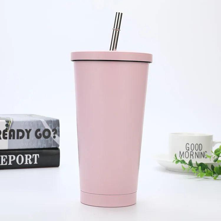 Wiedervewendbarer Edelstahl Trinkbecher Kaffeebecher - Deckel und Strohhalm (10 Farben) - Kochschein