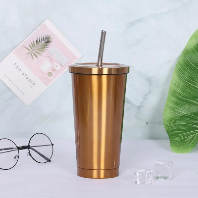 Wiedervewendbarer Edelstahl Trinkbecher Kaffeebecher - Deckel und Strohhalm (10 Farben) - Kochschein