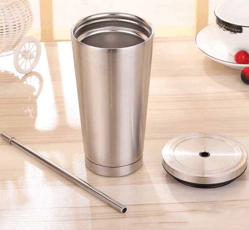 Wiedervewendbarer Edelstahl Trinkbecher Kaffeebecher - Deckel und Strohhalm (10 Farben) - Kochschein