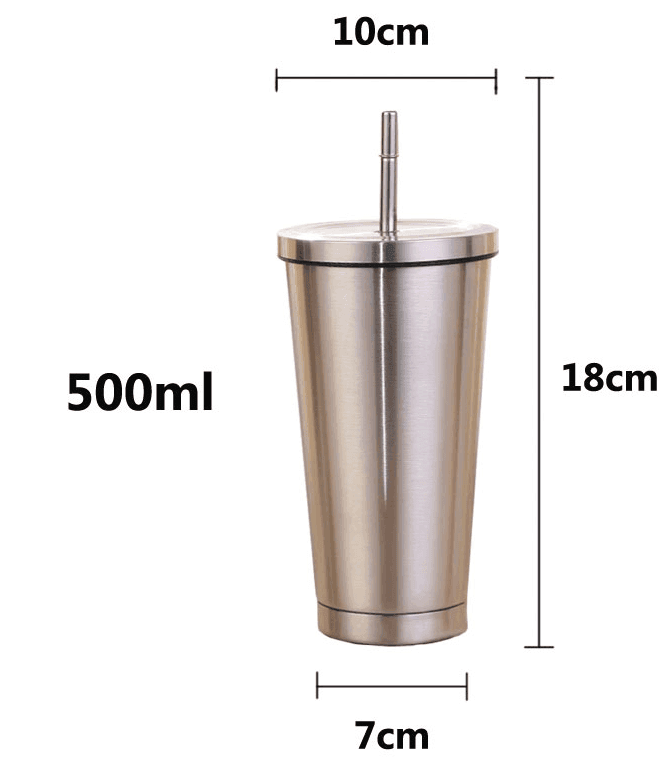 Wiedervewendbarer Edelstahl Trinkbecher Kaffeebecher - Deckel und Strohhalm (10 Farben) - Kochschein