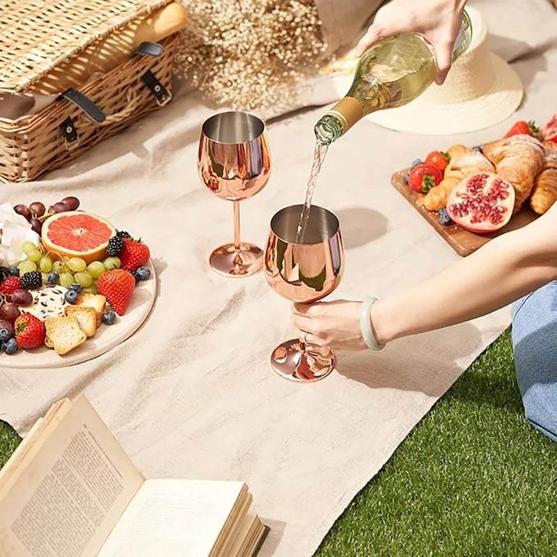 Edelstahl Weingläser - Champagner Rotwein Cocktailgläser (6er Set in 4 Farben) - Kochschein