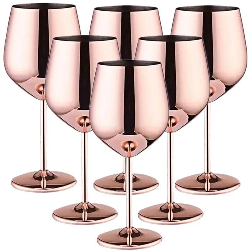 Edelstahl Weingläser - Champagner Rotwein Cocktailgläser (6er Set in 4 Farben) - Kochschein