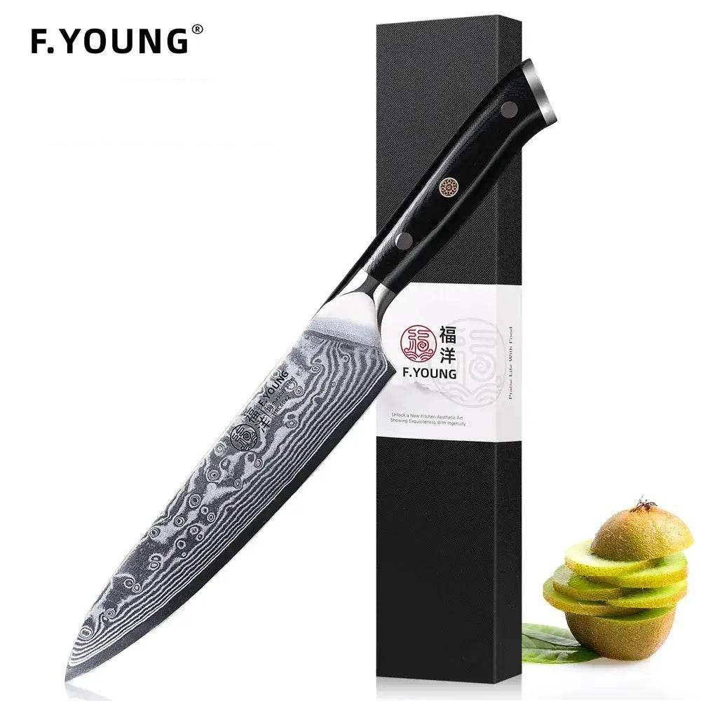 F.YOUNG 5-Zoll Damastmesser | 67 Lagen mit G10-Griff - Kochschein