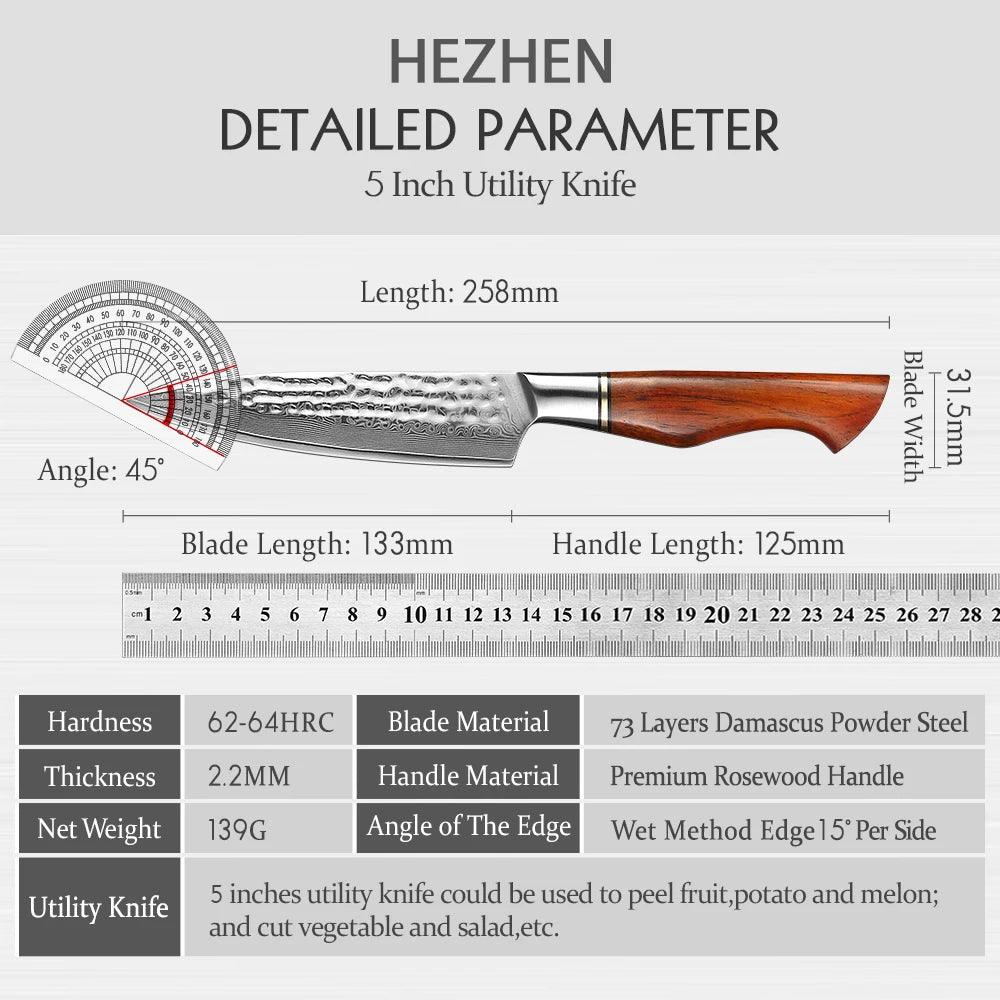 HEZHEN Damastmesser - Master Series 5 Zoll | 73-Lagen Premium Qualität - Kochschein