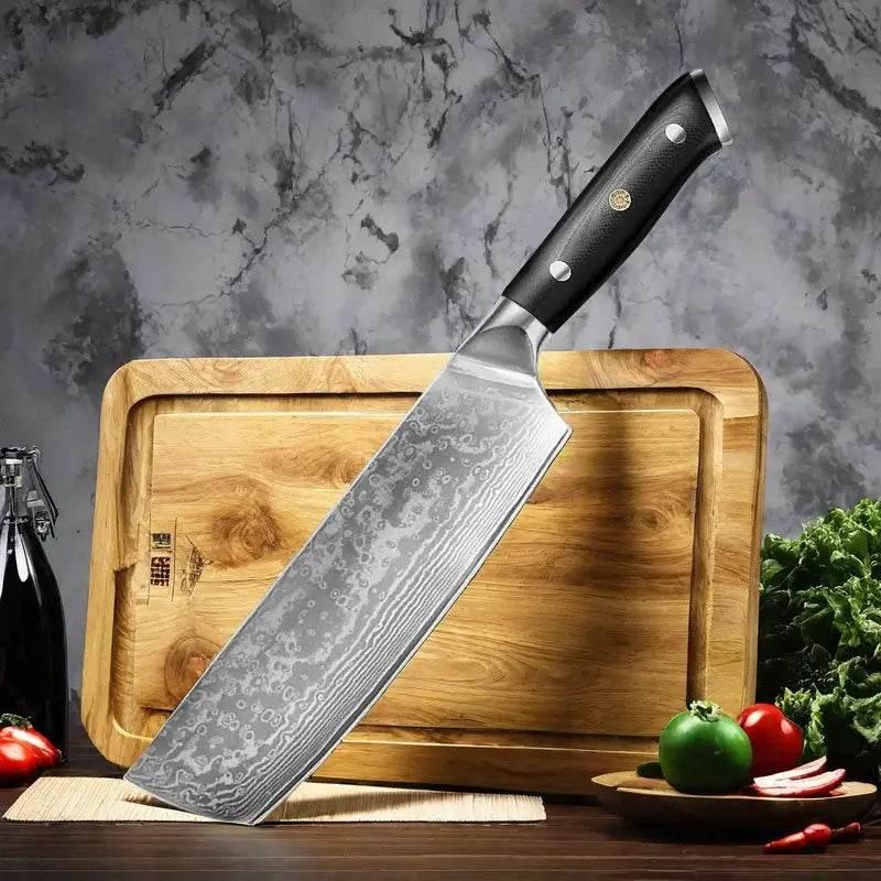 Japanisches Nakiri Damastmesser 7 Zoll mit Holzgriff | 67-Lagen VG10 Stahl - Kochschein