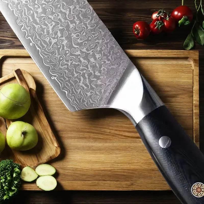 Japanisches Nakiri Damastmesser 7 Zoll mit Holzgriff | 67-Lagen VG10 Stahl - Kochschein