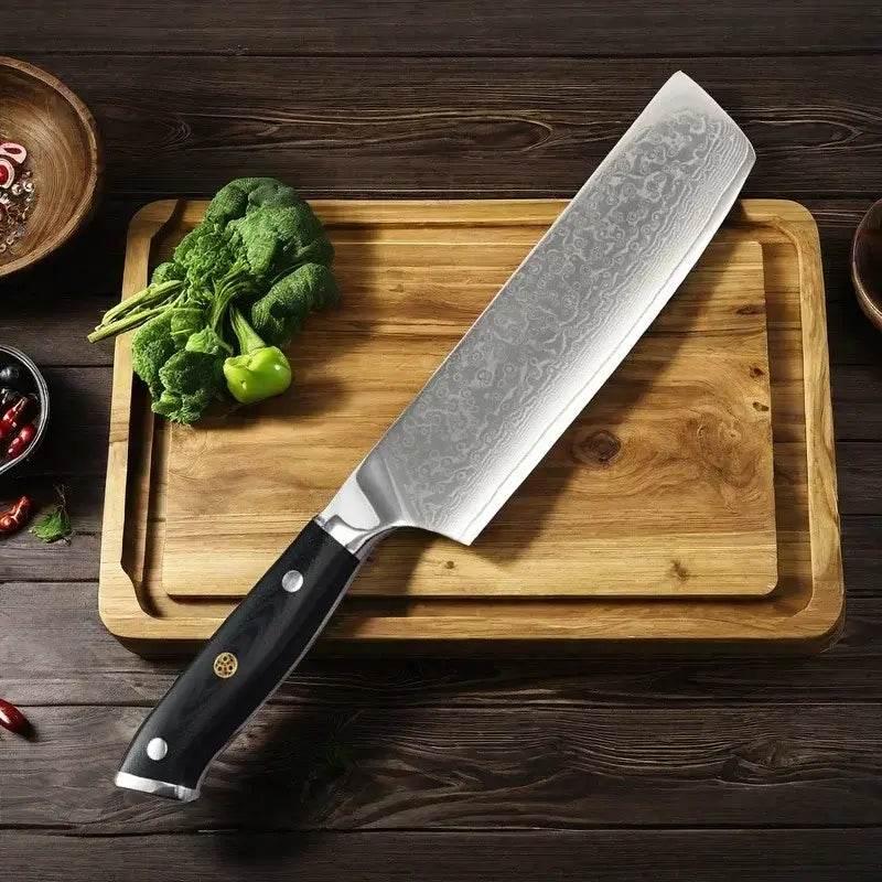 Japanisches Nakiri Damastmesser 7 Zoll mit Holzgriff | 67-Lagen VG10 Stahl - Kochschein