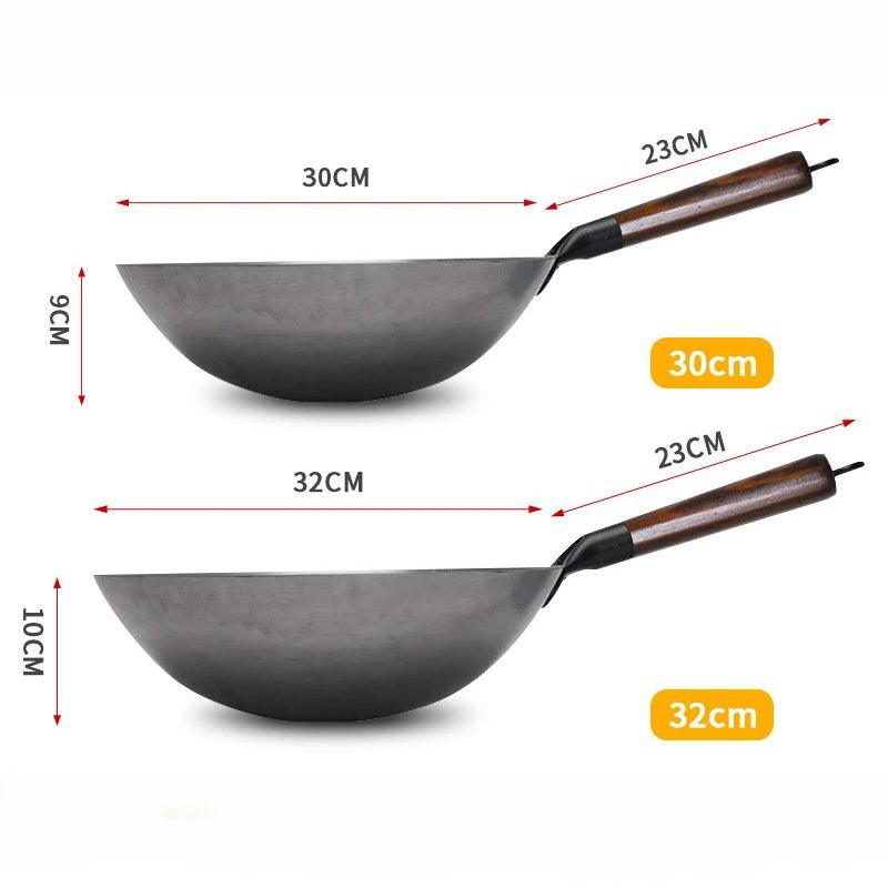 KONCO Traditioneller handgefertigter Wok mit Holzgriff (2 Größen) - Kochschein