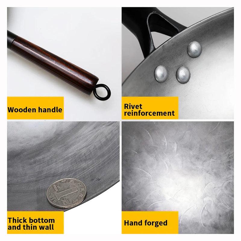 KONCO Traditioneller handgefertigter Wok mit Holzgriff (2 Größen) - Kochschein
