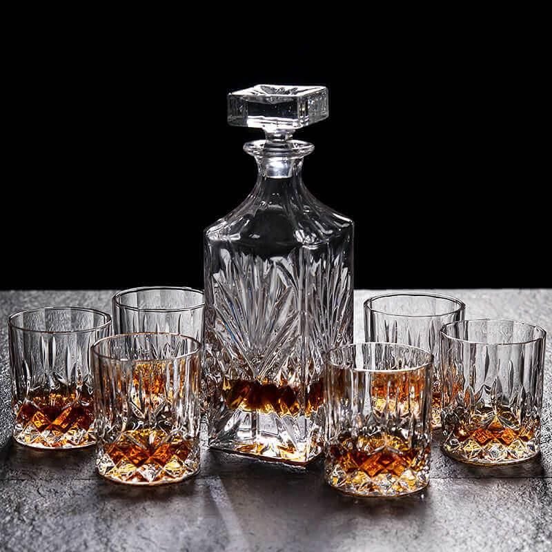 Schöne Glas Karaffe für Whiskey, Cognac im Set mit Gläser 6 Stck. – Kochschein