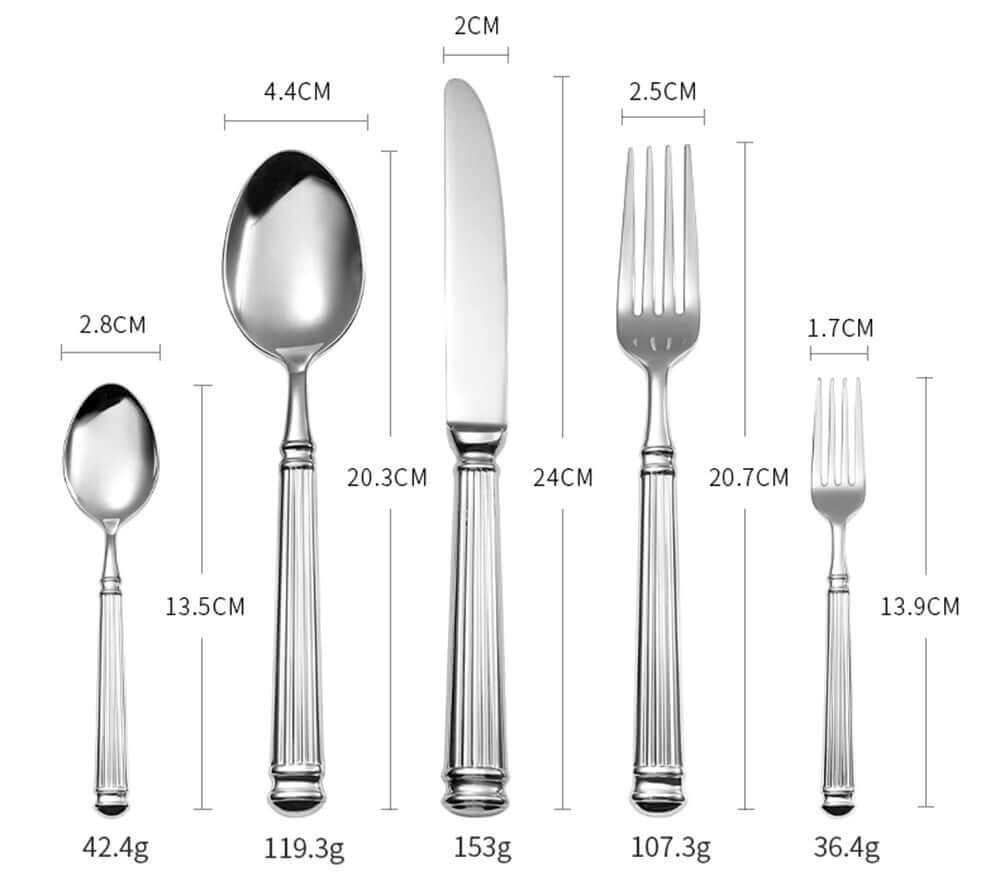 Luxuriöses Besteck Set mit Säulendesigngriff aus Edelstahl (Silber oder Gold) - Kochschein