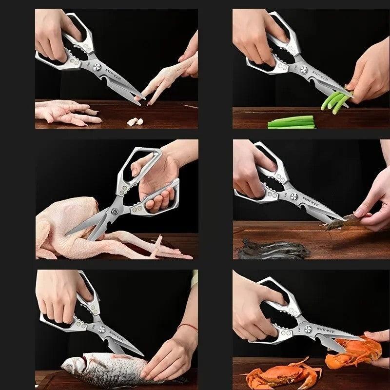 Multifunktionale Premium Küchenschere - Geflügelschere (Schwarz oder Silber) - Kochschein