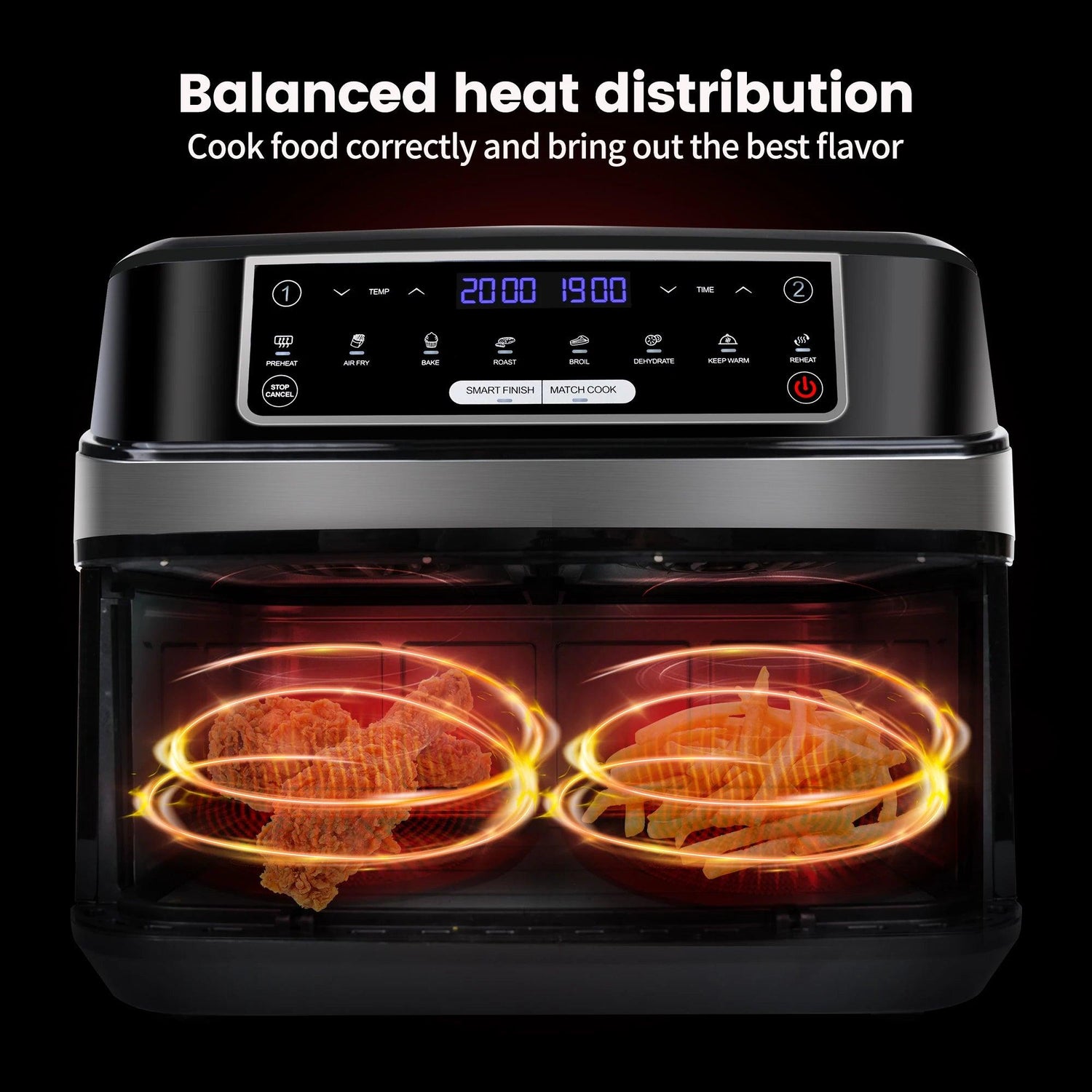 XXL Heißluftfritteuse 9L mit 2 Fächern - Doppelkammer - Kochschein