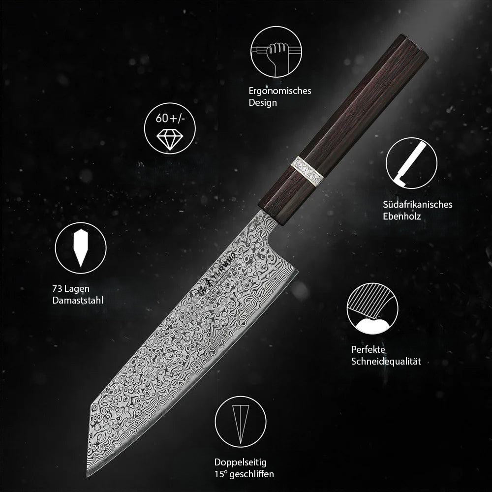 TURWHO Kiritsuke Damastmesser 7 Zoll - 17,8 cm | 73-Lagen Damaststahl - Kochschein