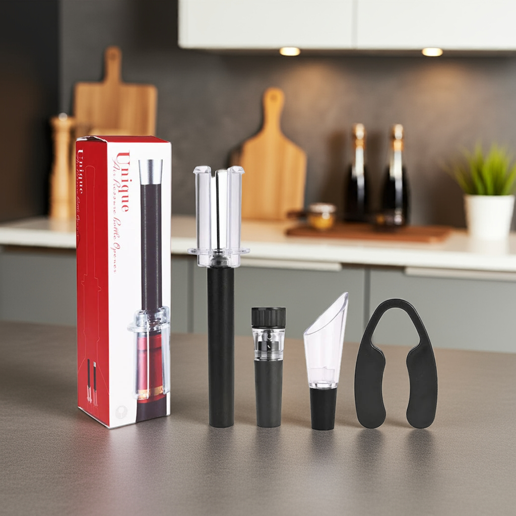 UNIQUE Vakuum Flaschenöffner Set aus Edelstahl - Kochschein