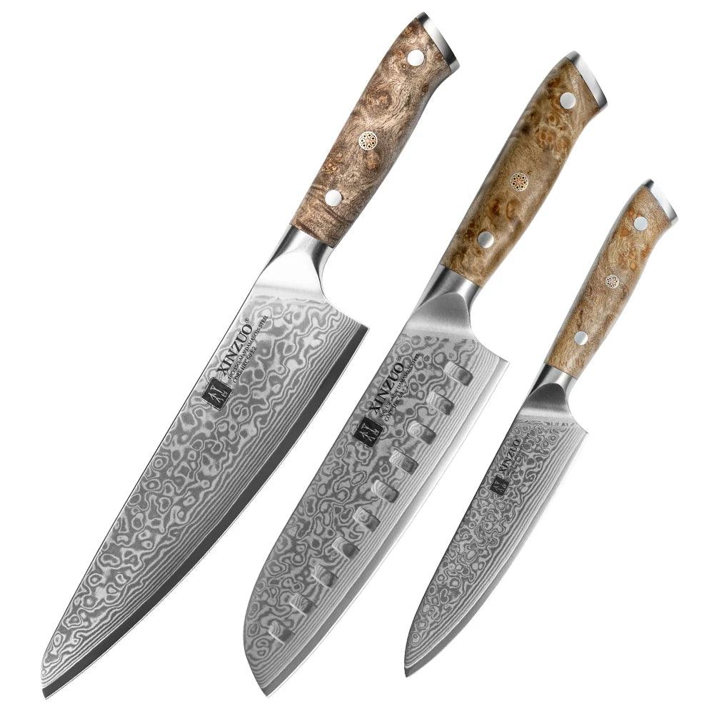 XINZUO Damastmesser Set - Yu-Series | 67 Lagen - Holzgriff (Einzeln oder Set) - Kochschein