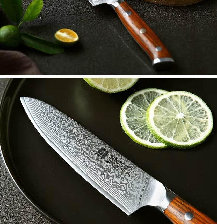 XINZUO Utility Damastmesser 5" – Japanischer Damaskus Stahl - Kochschein