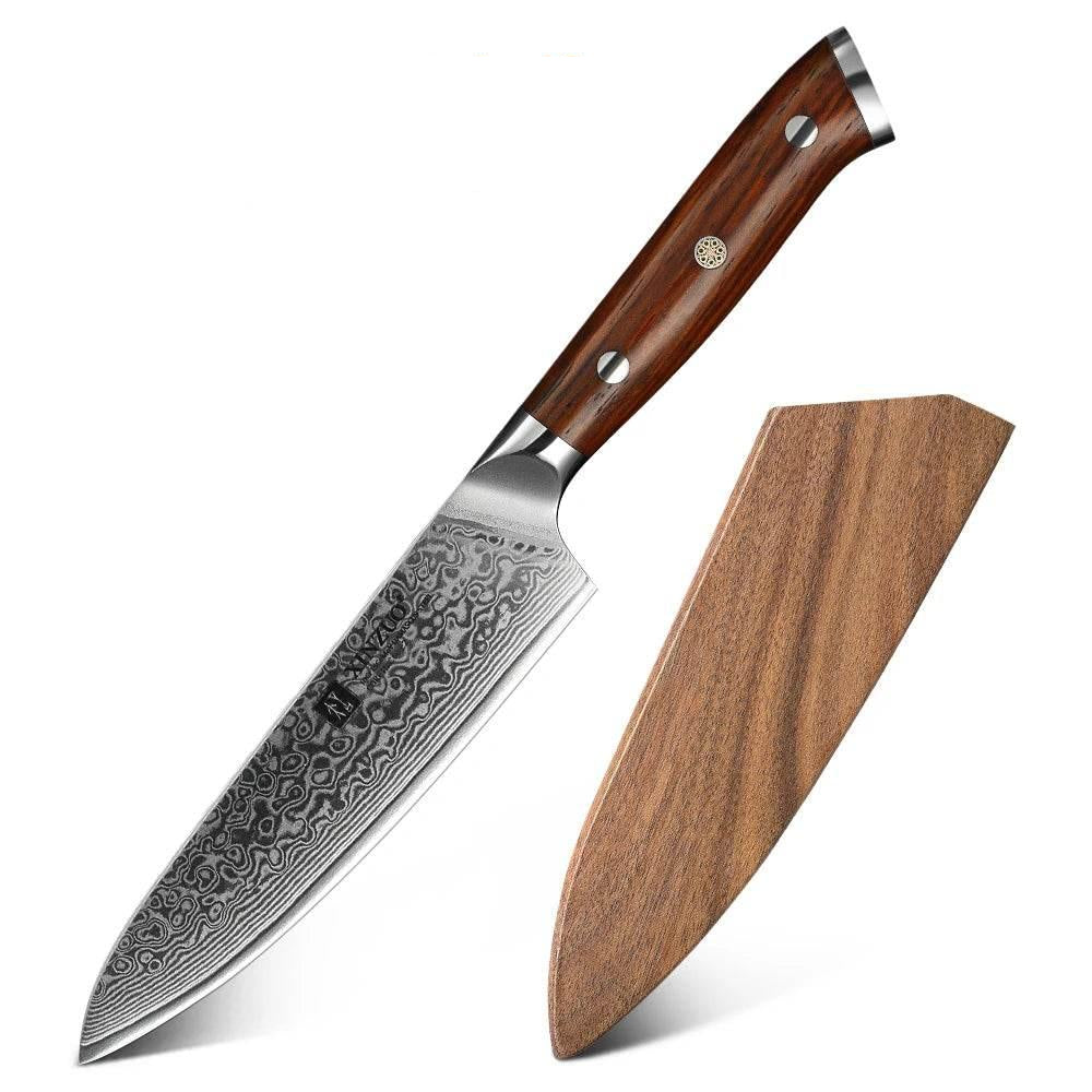 XINZUO Utility Damastmesser 5" – Japanischer Damaskus Stahl - Kochschein