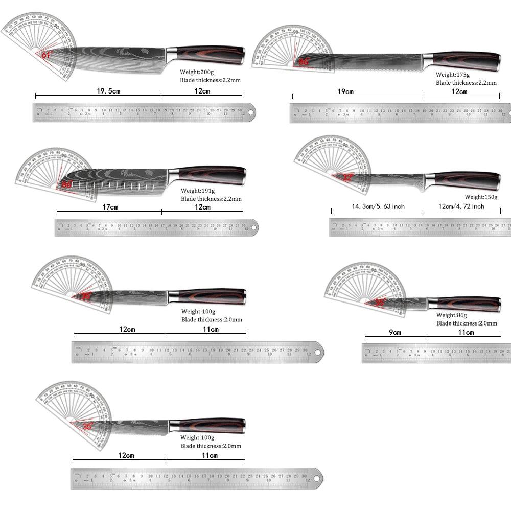 XITUO Japanisches großes Küchenmesser Set - Braun - mit Messerblock aus Holz (15-teilig) - Kochschein