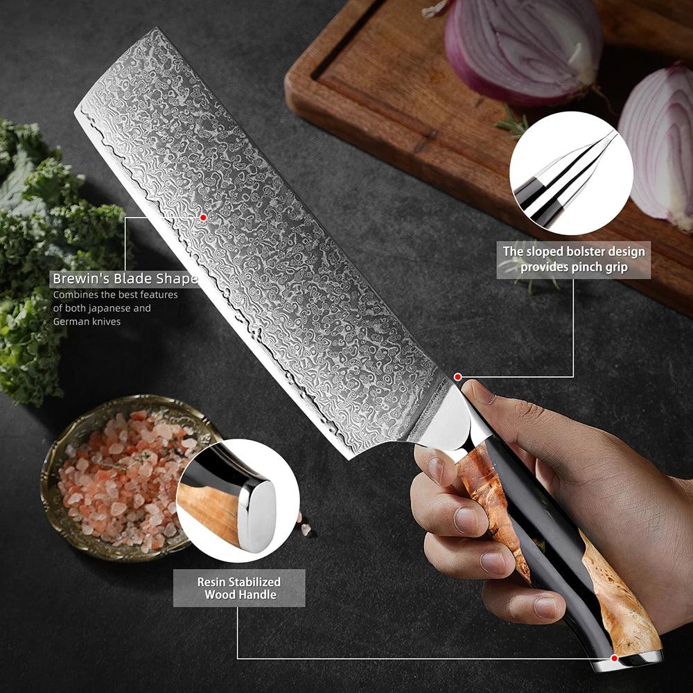 XITUO Japanisches Nakiri Damastmesser 7" | 67 Lagen Edelstahl VG10 - Kochschein