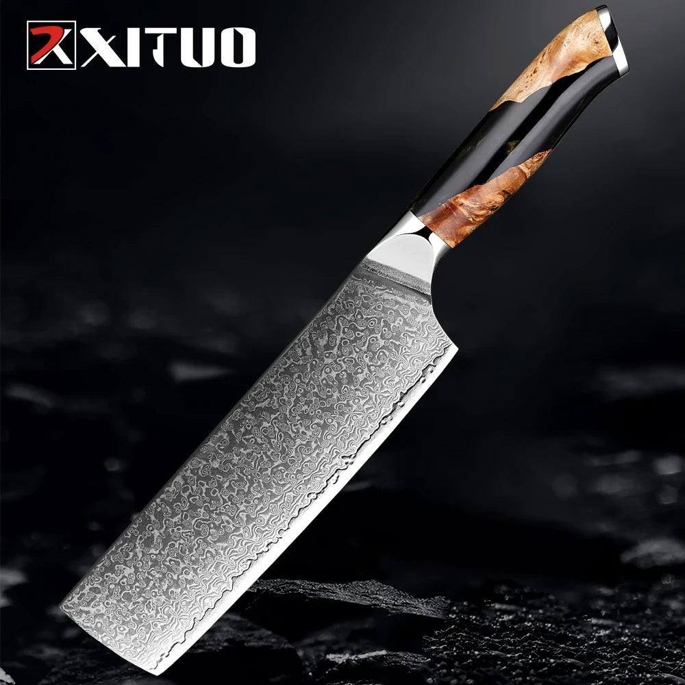 XITUO Japanisches Nakiri Damastmesser 7" | 67 Lagen Edelstahl VG10 - Kochschein