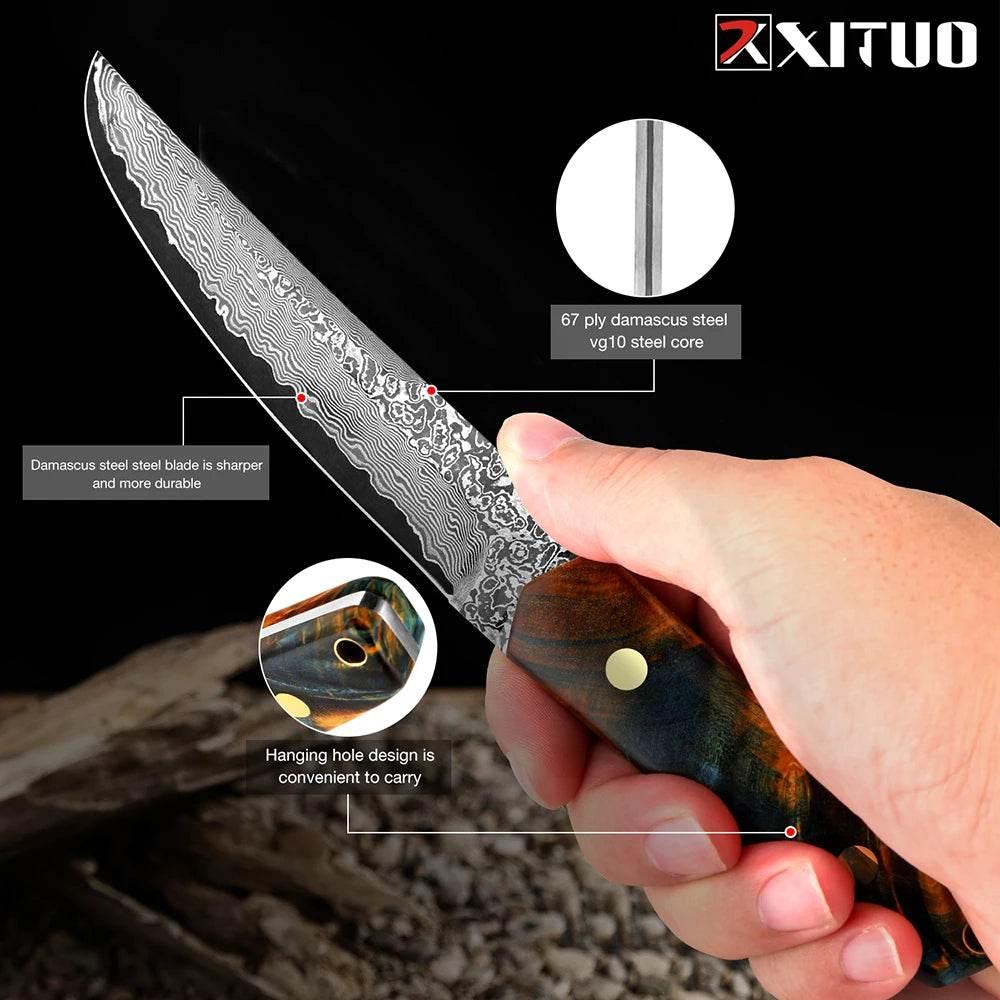 XITUO Damastmesser 5 Zoll - 67 Lagen mit Griff aus Holz - Kochschein