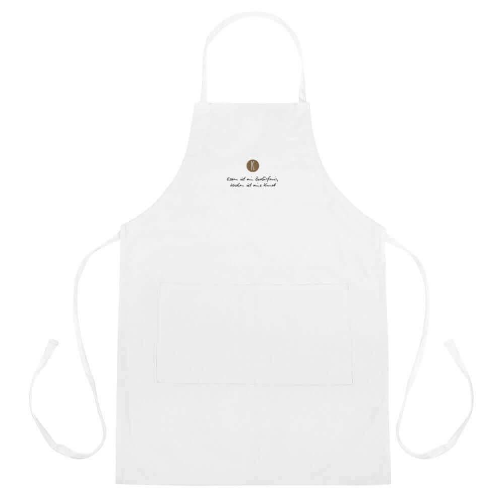 Weiße Kochschürze bestickt | Unisex - Kochen ist eine Kunst - Kochschein
