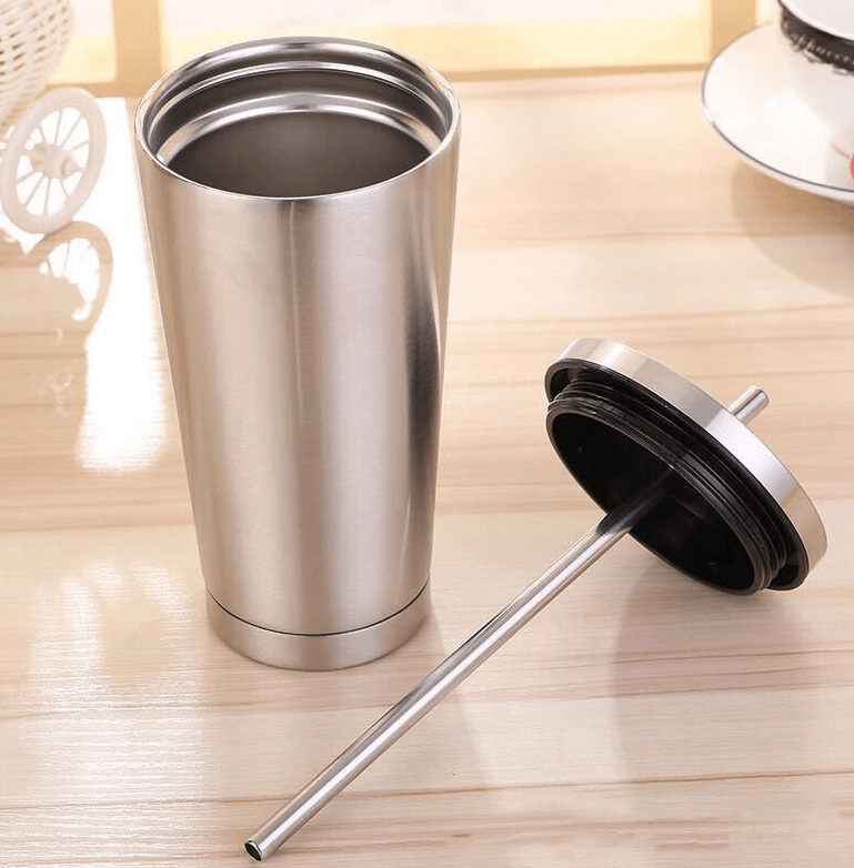 Edelstahl Trinkbecher Kaffeebecher mit Deckel und Strohhalm nur €19.90