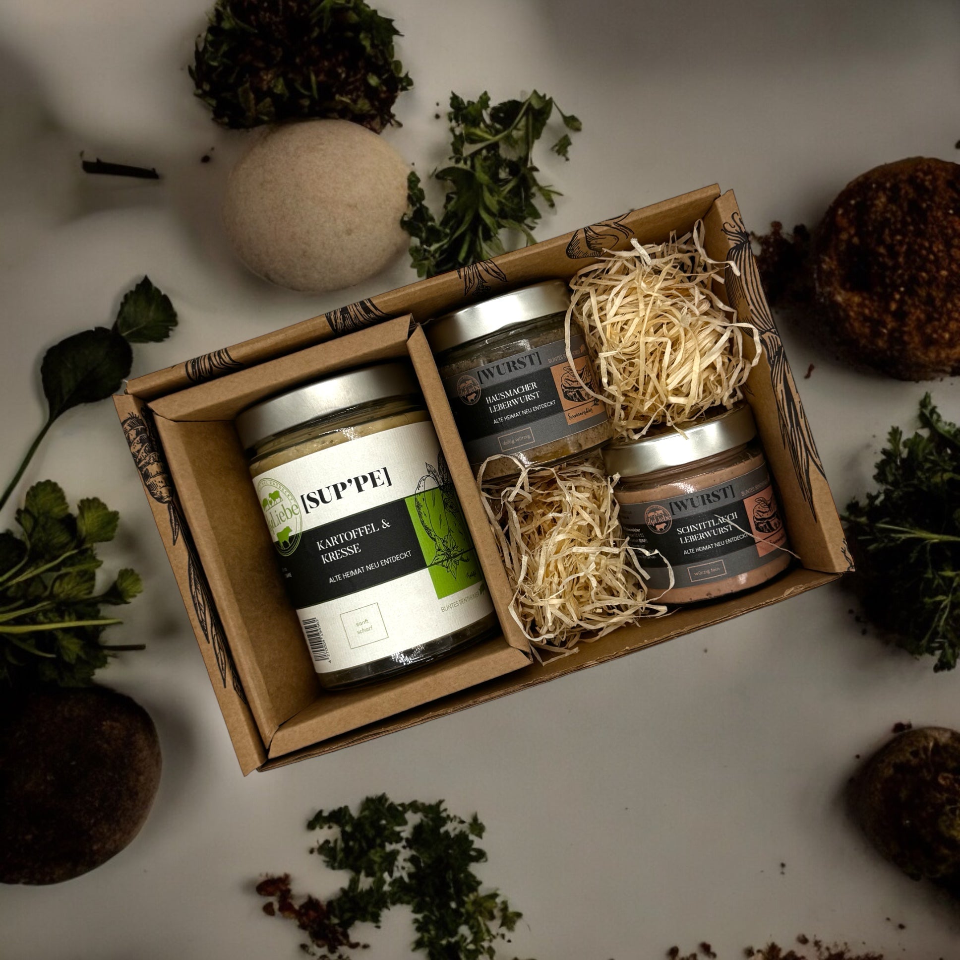 Kleine Genussbox mit Suppe und Leberwurst - Kochschein