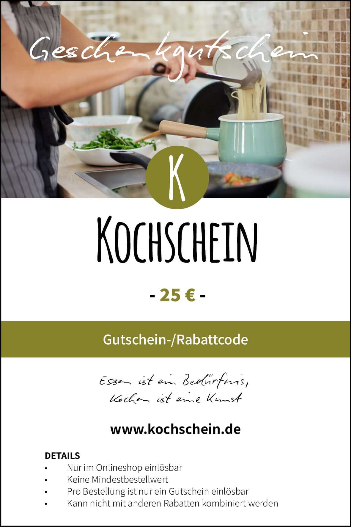 Kochschein.de - Geschenkgutschein 10/25/50/100 mit 50% Mehrwert - ab €12.50