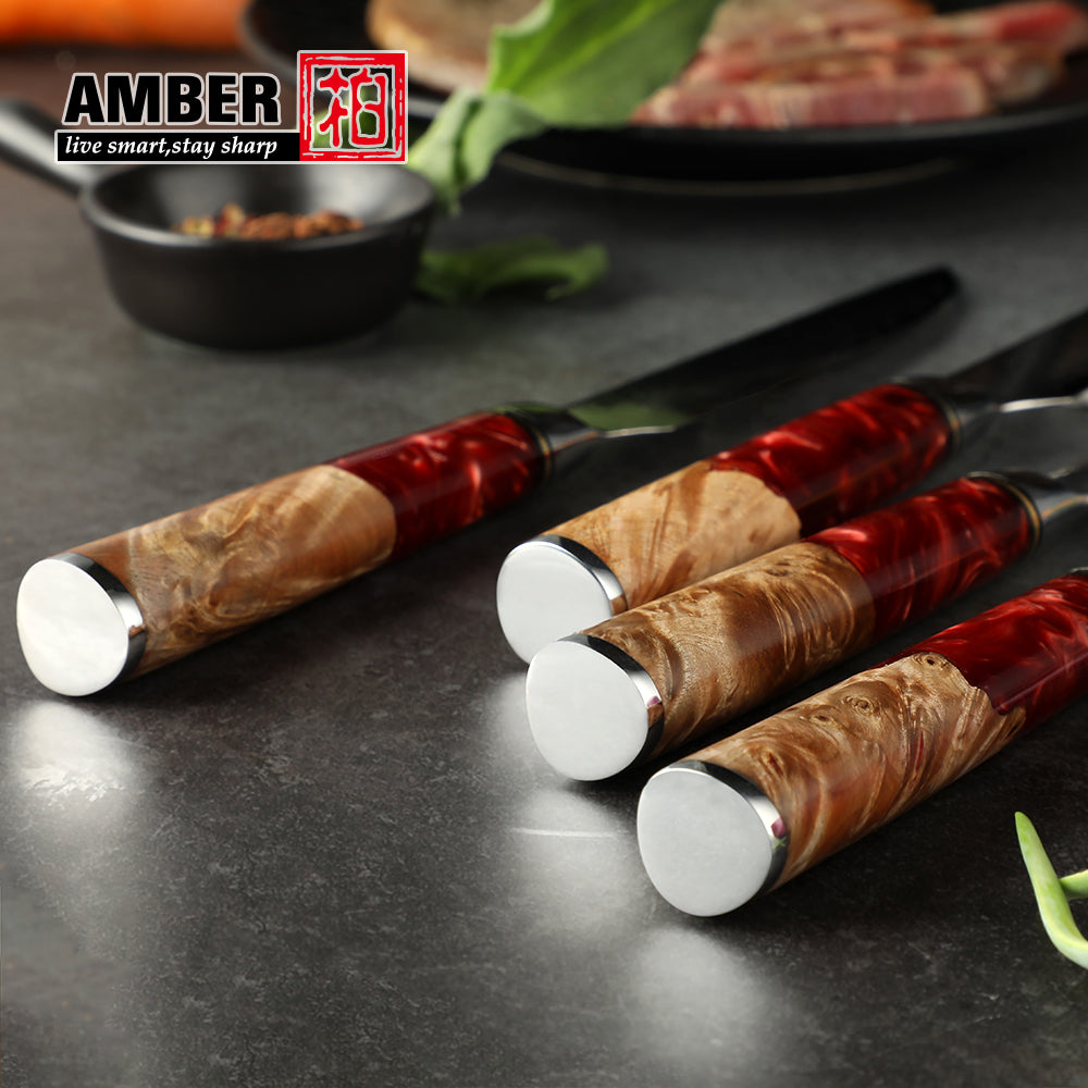 AMBER Japanisches Kochmesser-Set, Schwarzer San Mai VG10 Stahl, in Geschenkbox (verschiedene Sets) - Kochschein