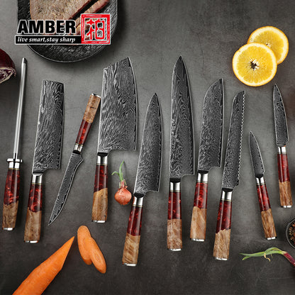 AMBER Japanisches Kochmesser-Set, Schwarzer San Mai VG10 Stahl, in Geschenkbox (verschiedene Sets) - Kochschein