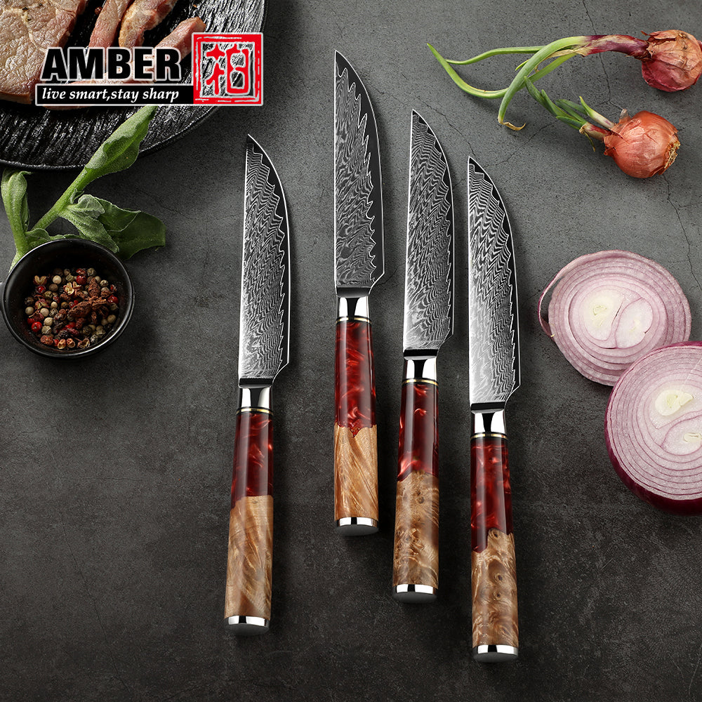 AMBER Japanisches Kochmesser-Set, Schwarzer San Mai VG10 Stahl, in Geschenkbox (verschiedene Sets) - Kochschein