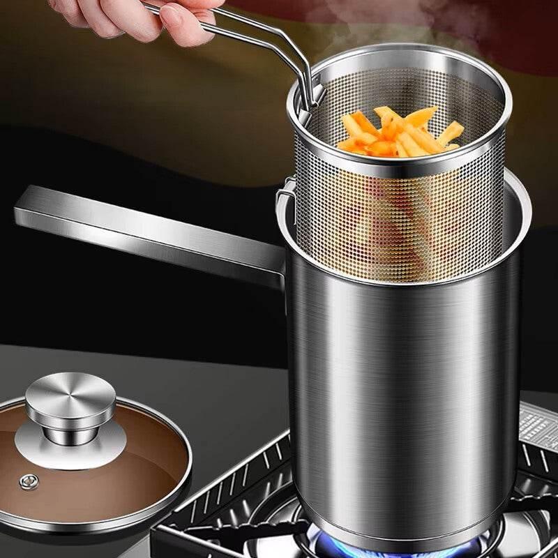 Großer Edelstahl Spargeltopf - Nudeltopf - Fritteuse mit Korb und Deckel - Kochschein