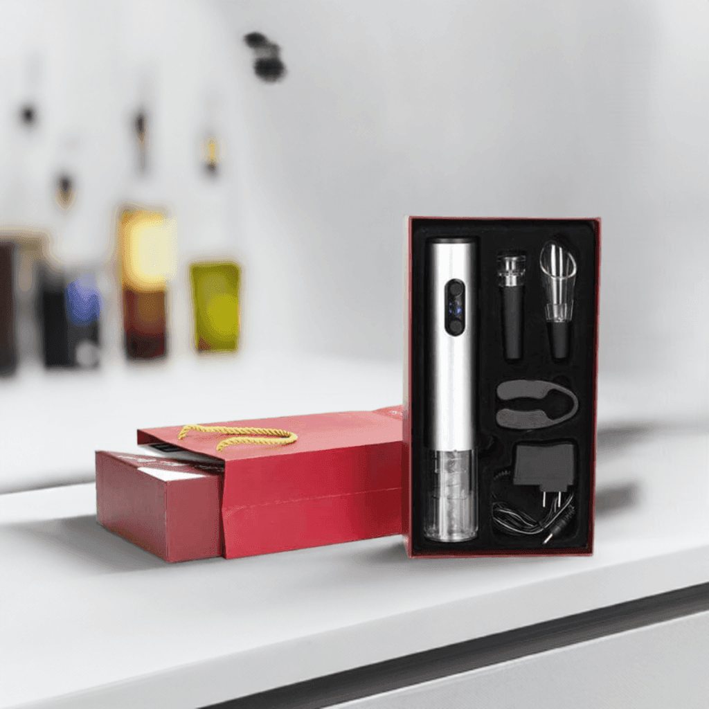 Eleganter elektrischer Korkenzieher und Vakuumverschluss - Kochschein