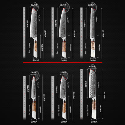 GRANDSHARP Japanisches 6-teiliges Damastmesser-Set WHITE STAR | 67-Lagen - Kochschein