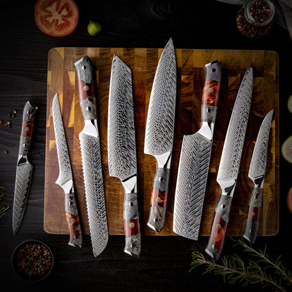GRANDSHARP Japanisches 9-teiliges Damastmesser-Set | 67-Lagen - Kochschein