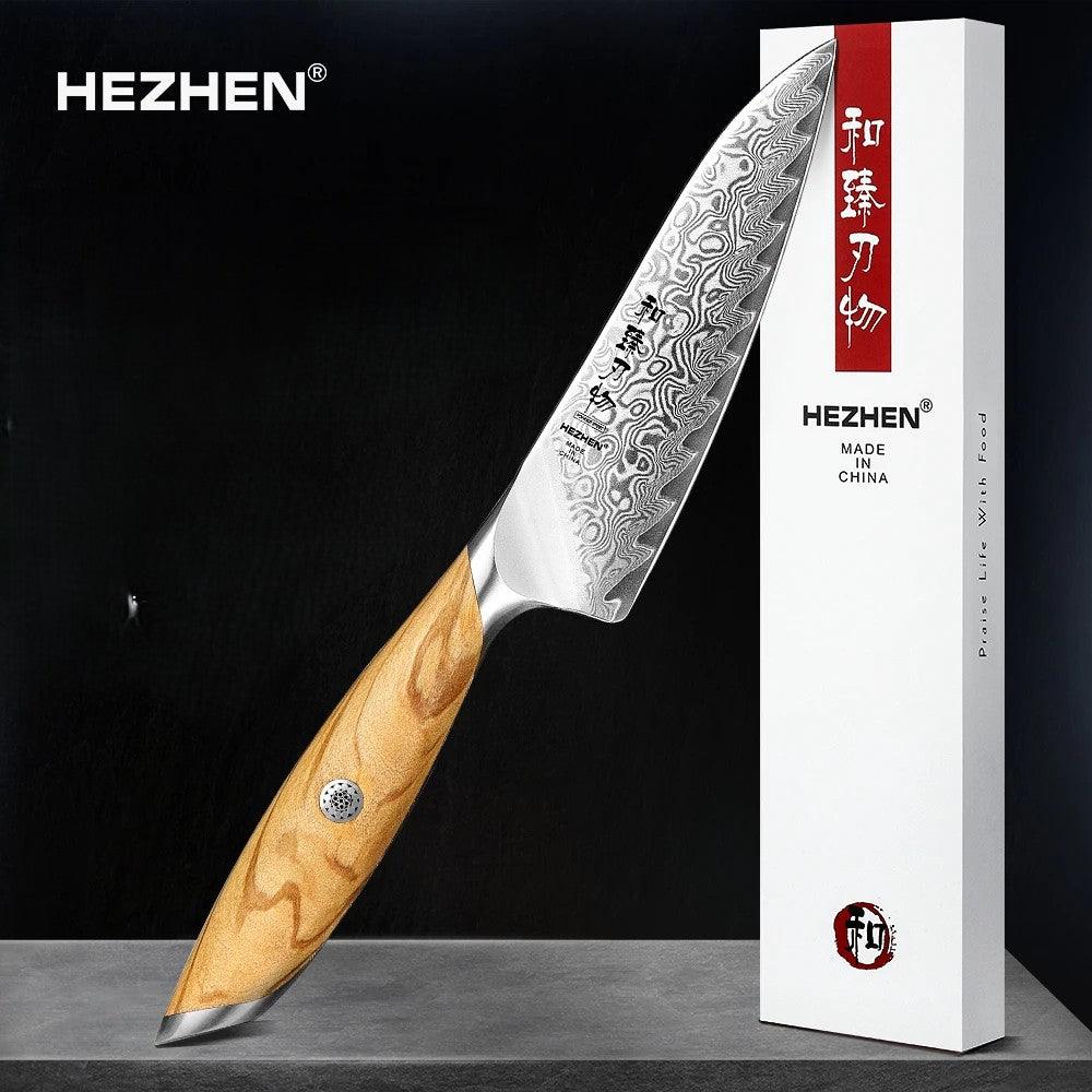 HEZHEN Utility Damastmesser Flagship 5" | 73 Lagen - Holzgriff und Geschenkbox - Kochschein
