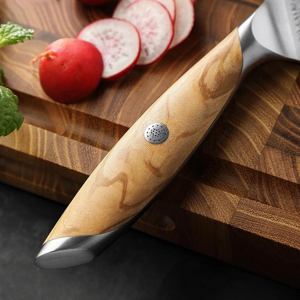 HEZHEN Damastmesser Flagship 5&quot; | 73 Lagen - Holzgriff und Geschenkbox - Kochschein
