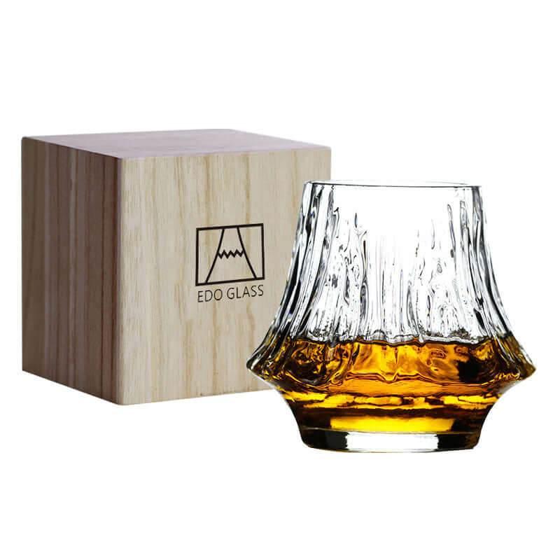 Japanisches Mt. Fuji Whiskeyglas - Handgefertigtes Edo-Glas mit Box - Kochschein