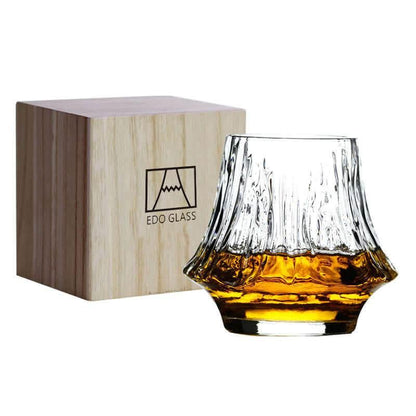 Japanisches Mt. Fuji Whiskeyglas - Handgefertigtes Edo-Glas mit Box - Kochschein