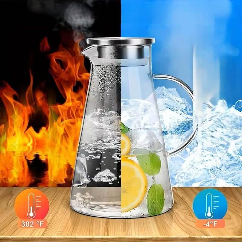 KEMORELA Moderner hitzebeständige Glas Karaffe mit Filter (2 Liter) – Kochschein