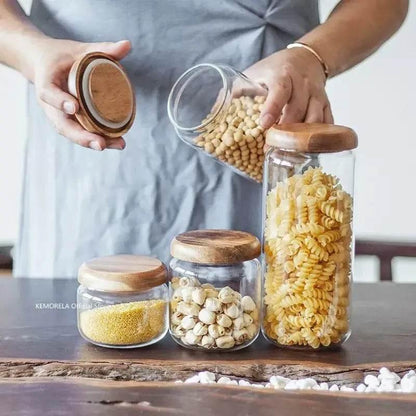 KEMORELA Transparenter Vorratsbehälter mit Holzdeckel (4 Größen) - Kochschein