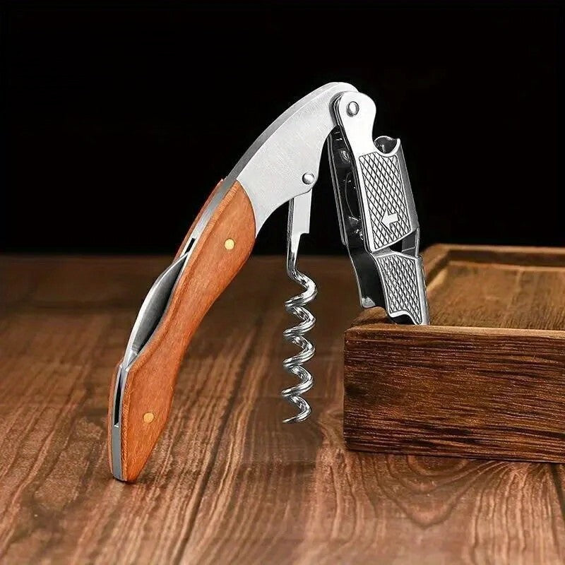 Professioneller Edelstahl Korkenzieher mit Holzgriff - Kochschein