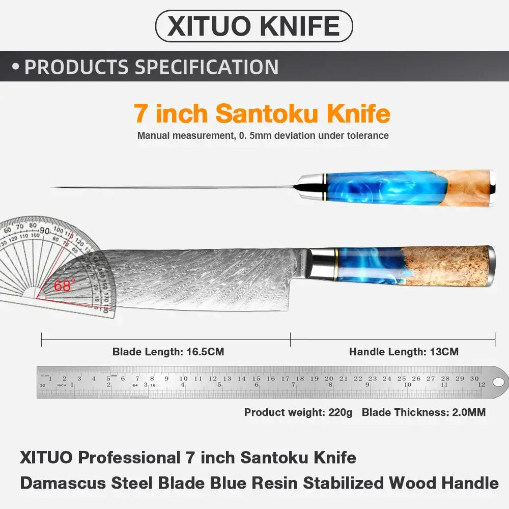 XITUO Santoku Messer aus VG10 Stahl mit blauem Harzgriff nur €46.90